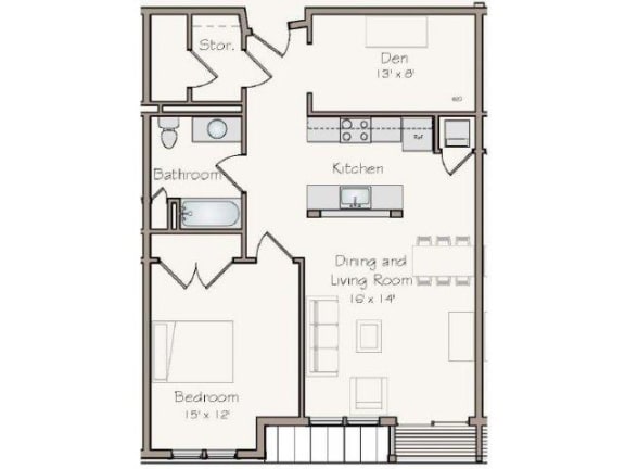 Taymil Enterprise 1 Bedroom 1 Bathroom Floor Plan